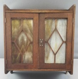 Vintage Craftsman Mission Style Cabinet with Slag Glass Doors