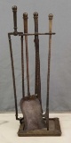 Vintage Hammered 4-piece Fireplace Tool Set and Stand