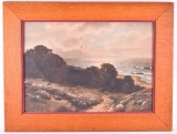 Vintage Hand Embellished Beachscape in Oak Frame