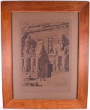 Antique Engraving of Abu Simbel Temple in Egypt