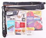 Group of Guitar Straps, Tuner, Harmonicas, and More