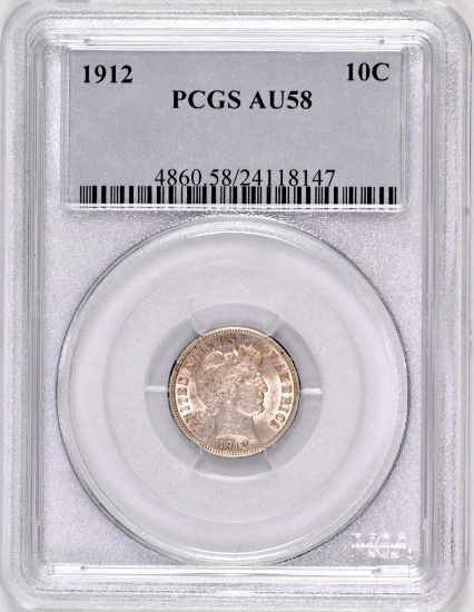 1912 P Barber Silver Dime (PCGS) AU58