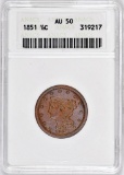 1851 Braided Hair Half Cent (ANACS) AU50