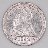 1853 Arrows & Rays Seated Liberty Silver Quarter