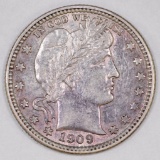 1909 D Barber Silver Quarter