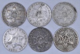 Group of (6) Three Cent Piece Silver