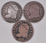 Group of (3) Capped Bust Silver Half Dimes