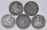 Group of (5) Seated Liberty Silver Half Dimes