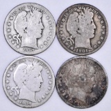 Group of (4) Barber Silver Half Dollars