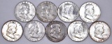Group of (9) 1955 P (Bugs Bunny) Franklin Silver Half Dollars