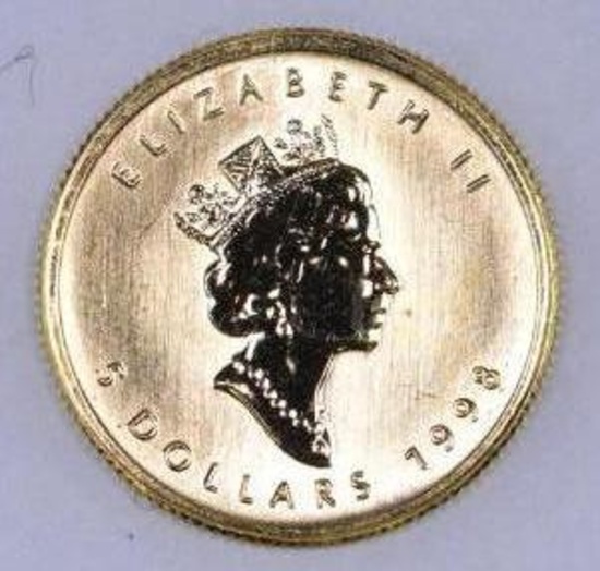 1998 $5 Canada 1/10thoz. .9999 Fine Gold.