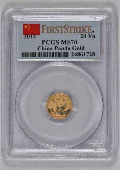 2012 China Gold Panda 1/20thoz. (PCGS) MS70 First Strike.