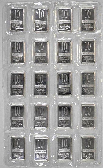 Group of (20) Northwest Territorial Mint 10 Gram .999 Fine Silver Ingot / Bars