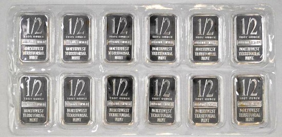 Group of (12) Northwest Territorial Mint 1/2oz. .999 Fine Silver Ingot / Bars