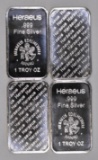 Group of (4) Heraeus 1oz. .999 Fine Silver Ingots / Bars