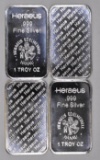Group of (4) Heraeus 1oz. .999 Fine Silver Ingots / Bars
