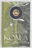 2013 $2 Australian Koala 0.5 Grams .9999 Fine Gold Round.