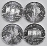 Group of (4) Austria Philharmonic .999 Fine Silver Rounds.