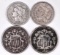 Group of (4) U.S. Type Coins Three Cent Piece Nickel & Shield Nickels