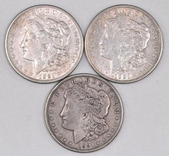 Group of (3) 1921 S Morgan Silver Dollars