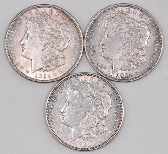 Group of (3) 1921 P Morgan Silver Dollars