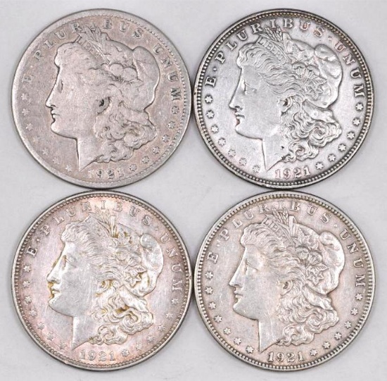 Group of (4) 1921 P Morgan Silver Dollars