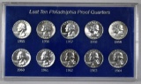 Last Ten Philadelphia Proof Silver Quarters 1955-1964