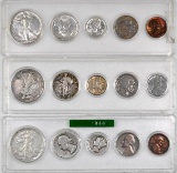Group of (3) U.S. 5-Coin Date Set 1937, 1944 & mixed dates