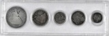 Group of (5) U.S. Type Coins Half Dime to Half Dollar in Snap-tite Holder