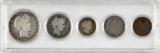 Group of (5) U.S. Type Coins Cent to Half Dollar in Snap-tite Holder