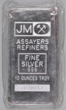JM 10oz. .999 Fine Silver Ingot / Bar.