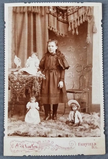 Antique photograph little girl with dolls