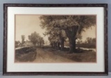 Frames antique artwork country lane, trees, stream