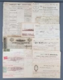 Group of antique receipts, invoices, stock shares and more