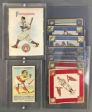 9 piece group antique Baseball Tobacco Silk, Trade Cards, Felt Blankets