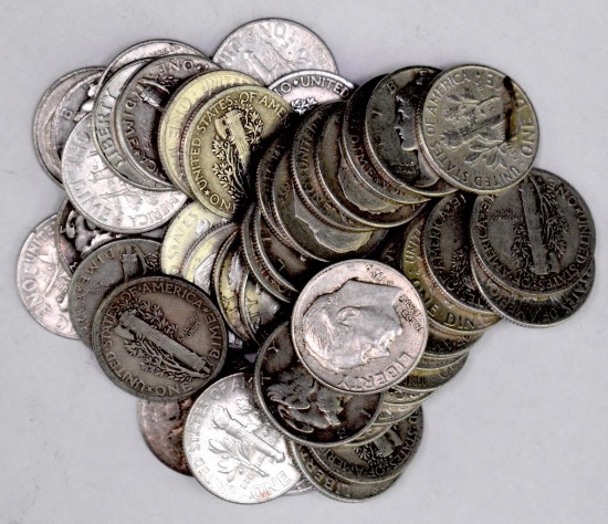 Group of (50) Mercury & Roosevelt Silver Dimes