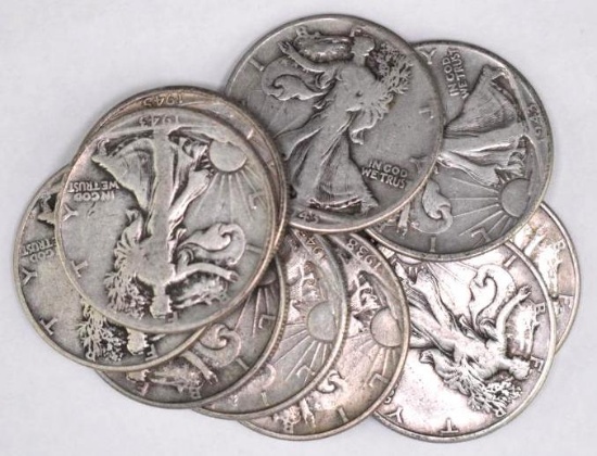 Group of (10) Walking Liberty Silver Half Dollars