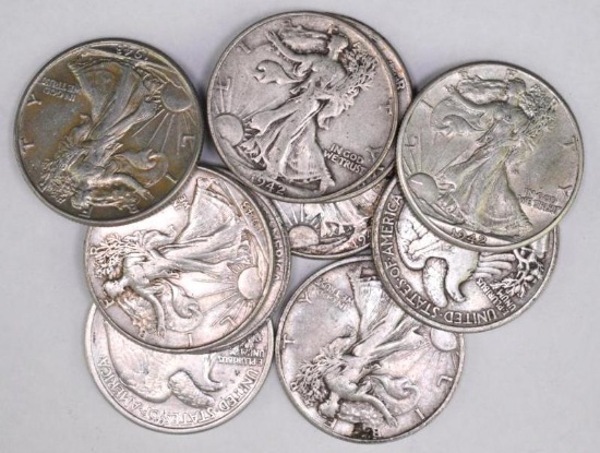 Group of (10) Walking Liberty Silver Half Dollars