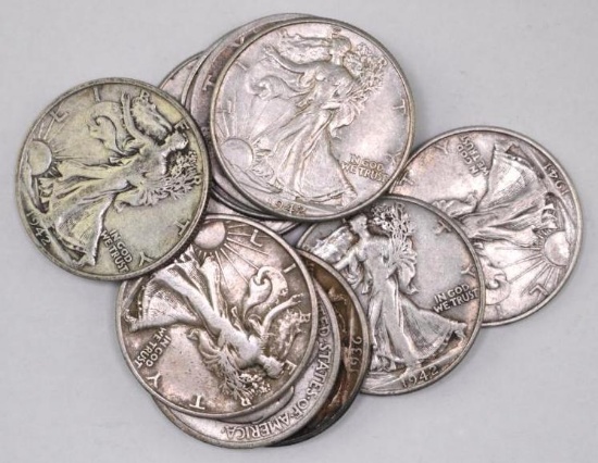 Group of (10) Walking Liberty Silver Half Dollars