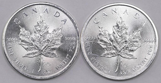 Group of (2) 2015 Canada Silver Maple Leaf .9999 Fine 1oz.