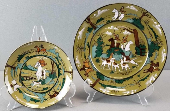 Group of 2 antique deldare ware pottery plates