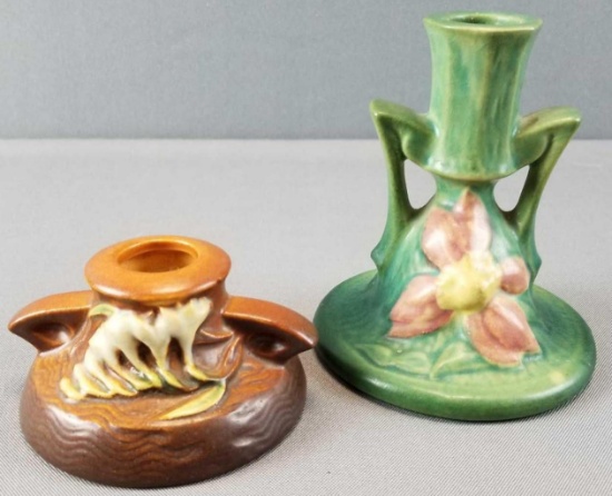 Group of 2 Roseville Pottery candlestick holders
