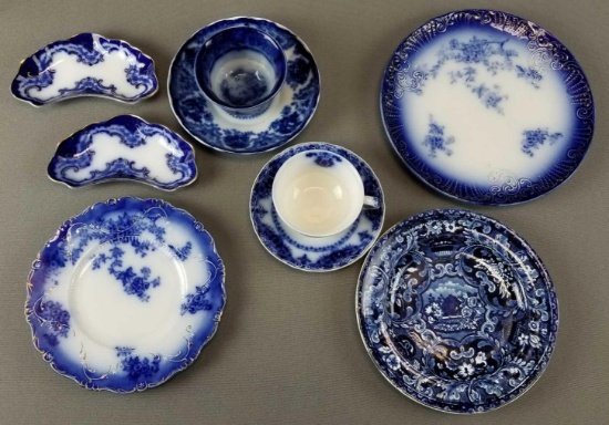 Group of vintage blue and white china dishes