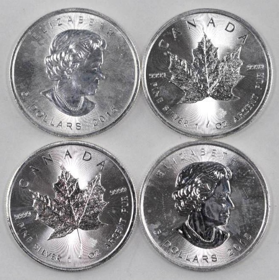 Group of (4) 2015 Canada Silver Maple Leaf 1oz. .9999 Fine Silver