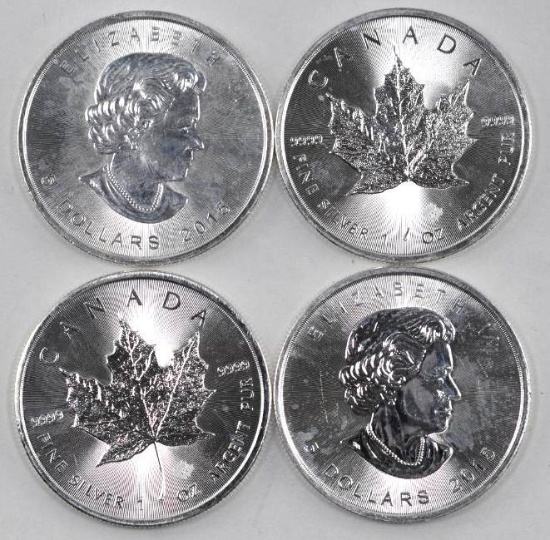 Group of (4) 2015 Canada Silver Maple Leaf 1oz. .9999 Fine Silver