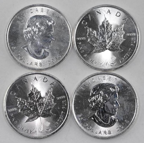 Group of (4) 2015 Canada Silver Maple Leaf 1oz. .9999 Fine Silver