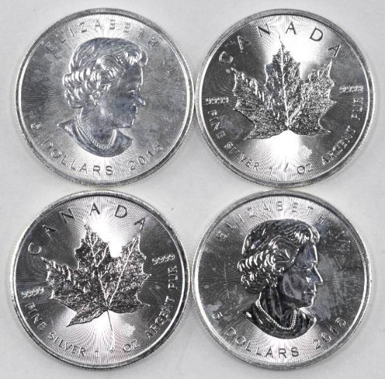 Group of (4) 2015 Canada Silver Maple Leaf 1oz. .9999 Fine Silver