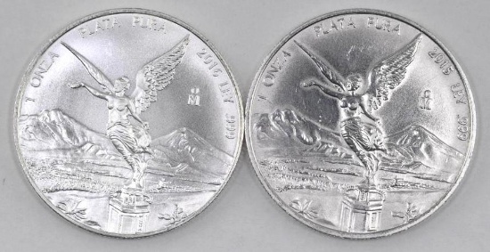 Group of (2) 2015 & 2016 Mexico Onza 1oz. .999 Fine Silver