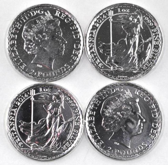 Group of (4) 2014 Great Britain Britannia 1oz. .999 Fine Silver