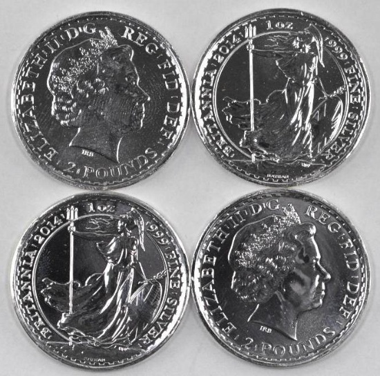 Group of (4) 2014 Great Britain Britannia 1oz. .999 Fine Silver